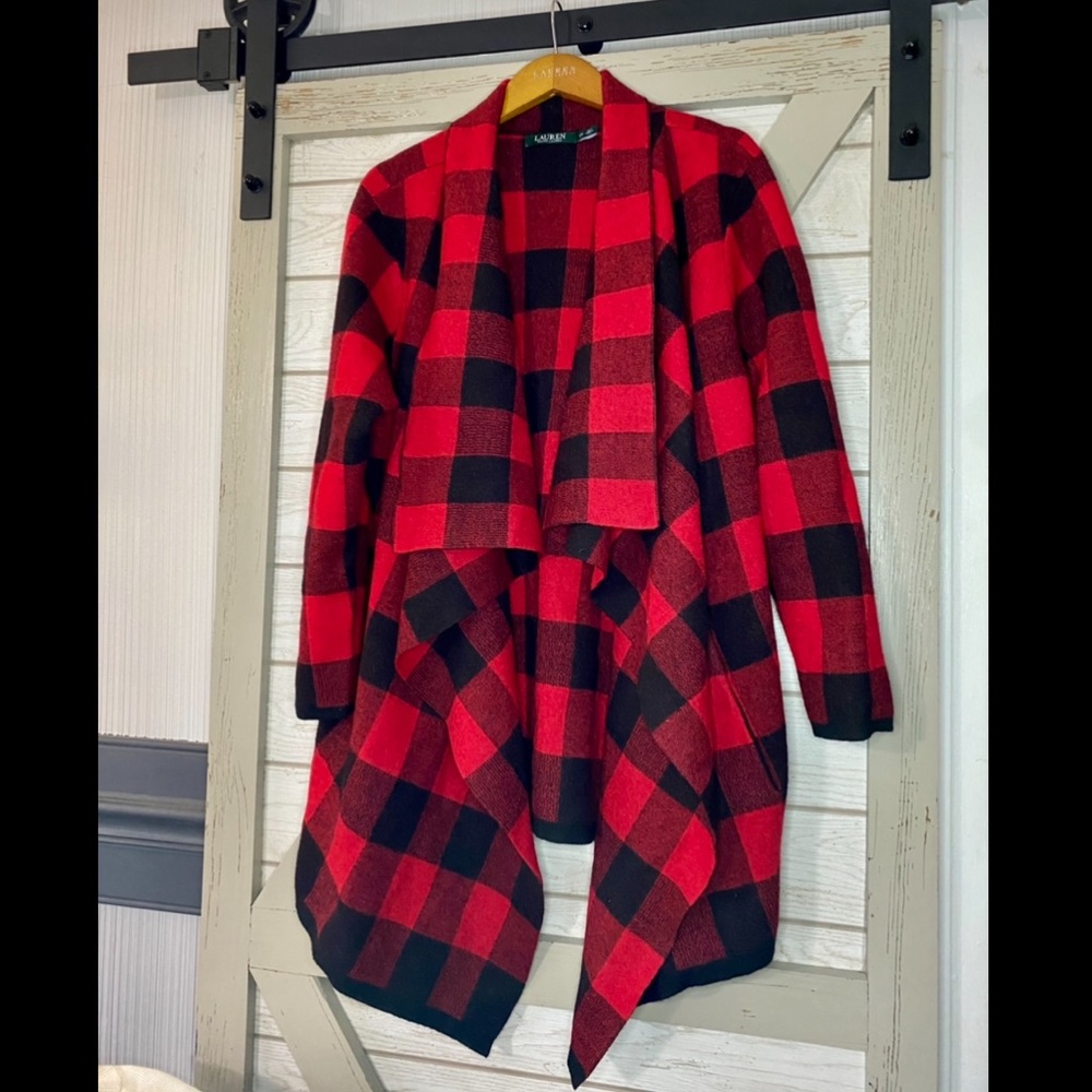 🦬Lauren Ralph Lauren Buffalo Check Poncho Sweater